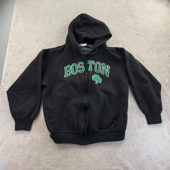 Ritchie's Sportswear Mens Boston Hoodie Sweatshirt Medium Black Embroidered Y2K - Picture 10 of 11